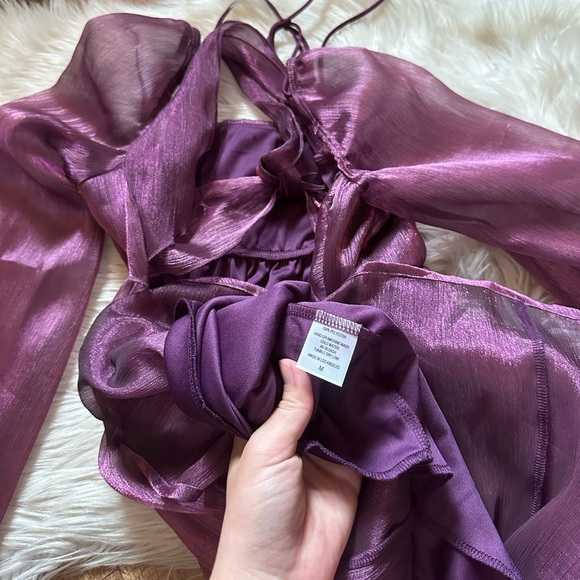 LUCY IN THE SKY Crinkle Long Sleeve Babydoll Mini Dress - Picture 7 of 7